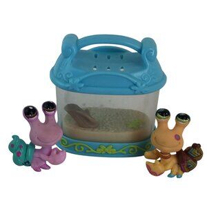 Littlest Pet Shop LPS Pink Hermit Crab #1403 & Brown #1008 with Terrarium